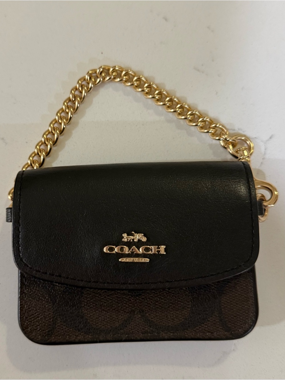 Coach Black and Gold Mini Signature Chain Bag